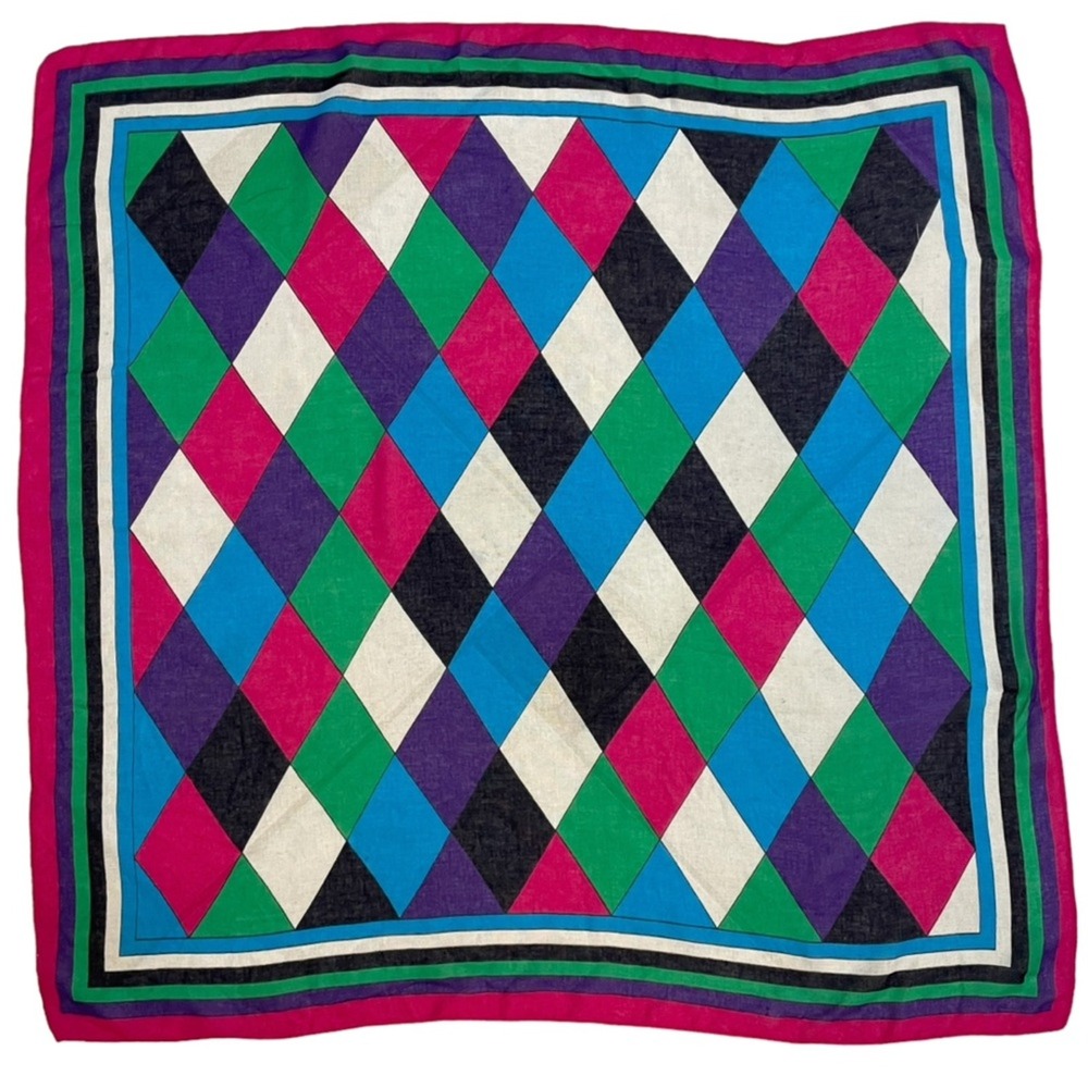 Y2K Retro Argyle Scarf Colorful Diamond Print‎ Oversized Wrap 30x30
